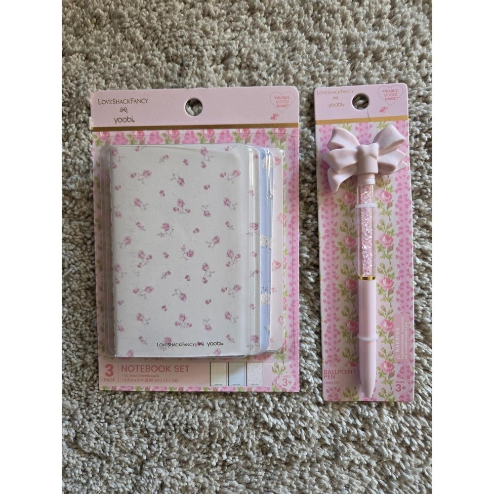 LoveShackFancy x Yoobi Notebook Bow Pen Pink Floral New Stationery Set Target